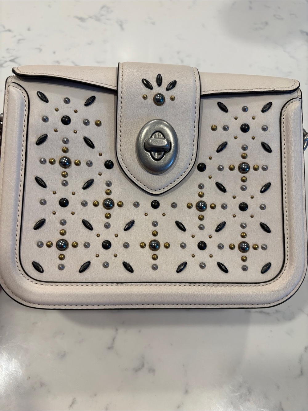 Coach Cream Leather Studded Crossbody Shoulder Bag - Picture 2 of 15